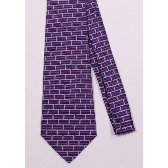 Timothy Everest Purple/Pink Brick Jacquard Design Silk Necktie Tie - Picture 3 of 6